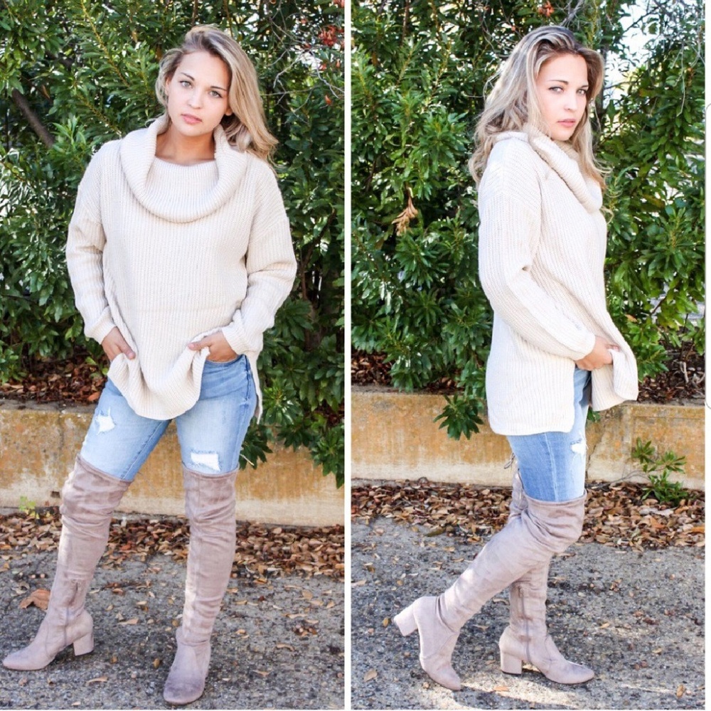 Off Shoulder Cowl Neck Sweater
